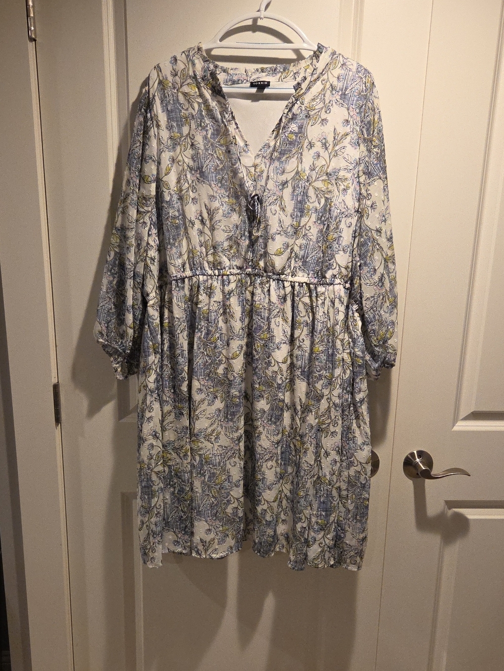 torrid White Floral Midi Dress with Blue and Green Print